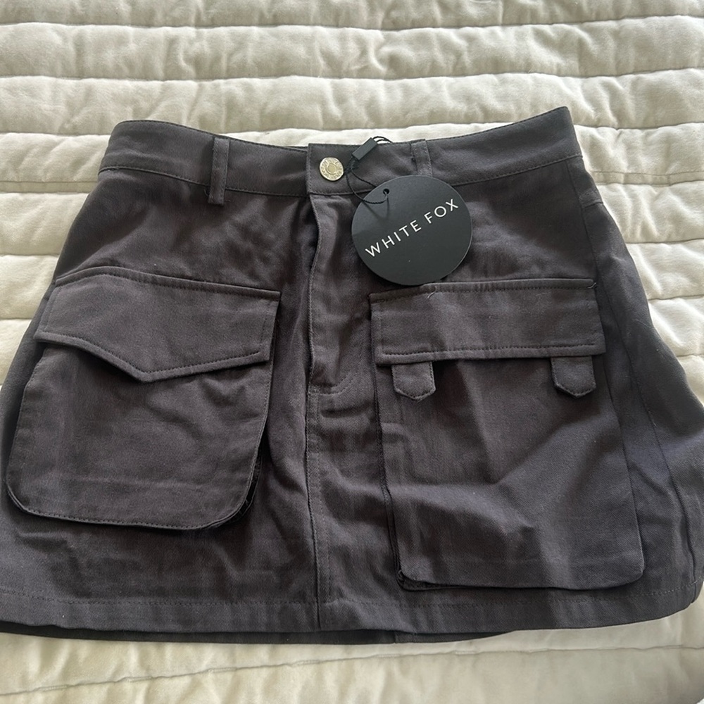 White fox dark grey cargo mini skirt